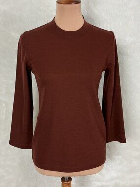 Vince Brown Wool Three Quarter Sleeve Mock Neck Sweater Top M